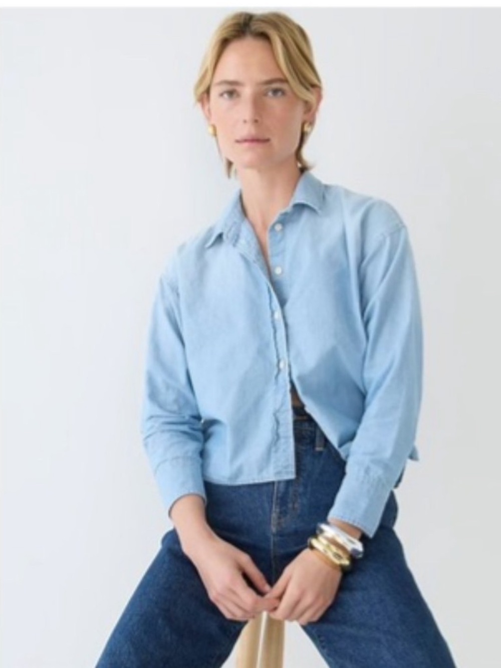 J. Crew Relaxed-fit cropped chambray shirt